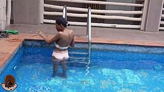 petite 18+ gets tight pussy stretched by bbc after pool swim