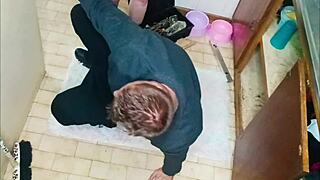 plumber fixes sink and gets wet 😏