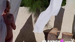 Petite blonde teen poses in lingerie showing off her amazing body.