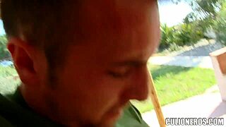 Amateur Latina Sucks Cock for Cash in Steamy European Encounter.