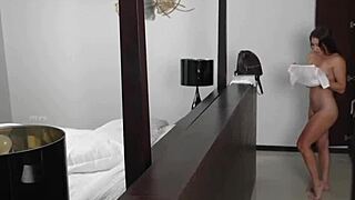 Yoga teacher stretches tight pussy