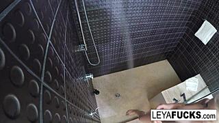 after a dirty fuck session, leya falcon washes off the filth.