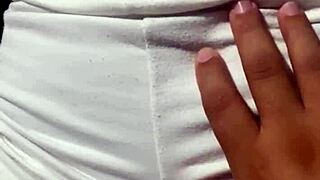 18-year-old stepsister with perfect tits teases and plays with my cock. she rides me wild in homemade clip.