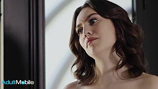 Slender brunette moans as she's pounded in missionary, then gets a load on her trimmed bush.