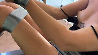 Bound teen moans on countertop 😈