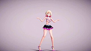 the character in a micro bikini and skirt enjoys apple pie in the mmd r18 scene