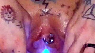 Amateur stretches piss hole, cums from wet pussy training