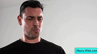 Horny busty girls seduce client for steamy shower massage