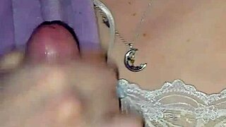 This milf jerks cock and licks every last drop with hunger.