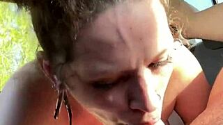 Busty petite hooker takes it hard in public and pleads for my cum on her face