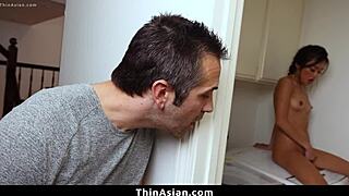 Caught Asian Teen 18+ with Dildo—Gets Rough Punishment in Garage.