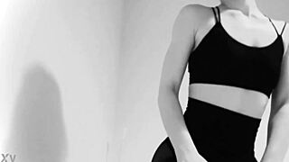 petite girl teases with fishnet tights and ass worship