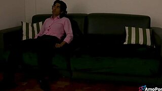 Blonde teen waits in lingerie for her step-cousin from work.