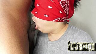 BBW gets throat fucked by black cock with tons of cum.