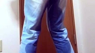 a girl wets her jeans waiting for bathroom access