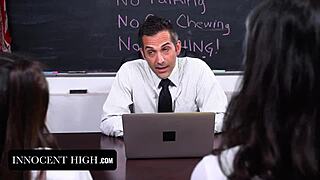 Exercising trust in classroom with brunette pigtails group