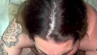 girlfriend with tattoo gives sloppy blowjob, deepthroat, and cum in nose 😏