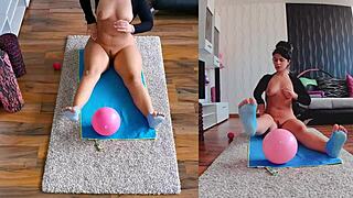 curvy milf performs naked yoga workout in dual cam