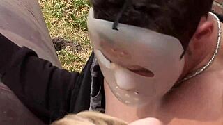 Deniska plays perverted games with masked men outside