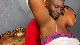 Maid has fun with long object on desk