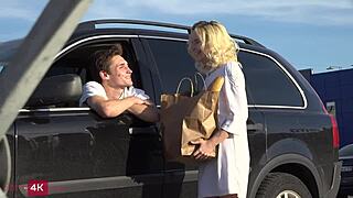 Skinny blonde teen 18+ bends over desk for doggystyle riding and cumshot from driver!