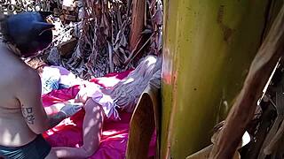 Fucked Tight Redhead with Dildo Outdoors