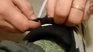 My friend has fun trashing my sneakers with her feet