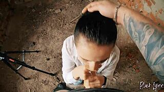 pov of a long-haired teen getting facefucked in an abandoned spot