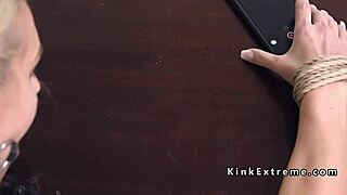 huge tits slave feels the submission with butt plug and whipping before getting banged