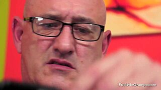 Black-haired babe bent over for older man?