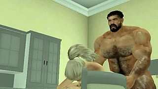 Lucky neighbor fucked by muscular hunk in kitchen