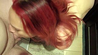 Redhead babe sucks before dad's birthday bash