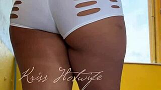 Naughty Wife Flashes Short Shorts at Gym Friend