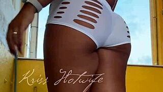 Naughty Wife Flashes Short Shorts at Gym Friend