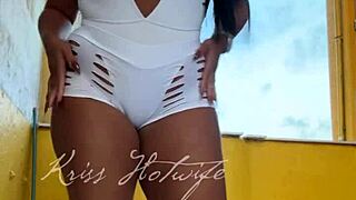 Naughty Wife Flashes Short Shorts at Gym Friend