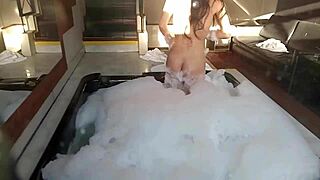 why does this guy in feminine clothes spy on brunette bathing then fuck her pear-shaped ass and bury cock in anus?