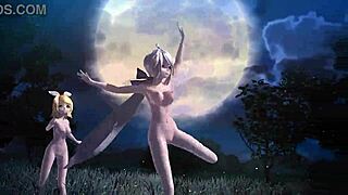 Kagamine rin meiko and haku in full nude knife project diva mod