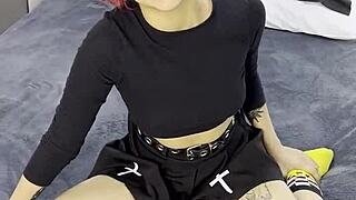 tiny emo goth teen 18+ having interview before casting session