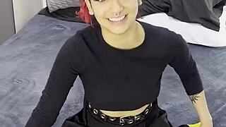 tiny emo goth teen 18+ having interview before casting session