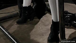 small tits ebony sub tied up and fingered in device