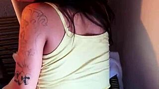 Hot brunette rides big cock on rocking chair for creampie