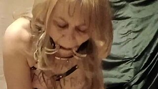 French Milf Slave in Harness Self-Bondage with Spanking and Magic Wand Toy Orgasm