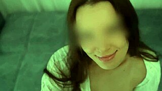 hot brunette in bathrobe has an encounter ending with something on face
