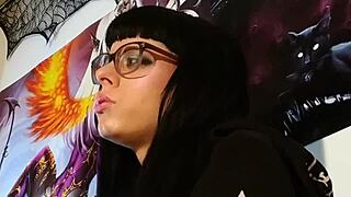 Hungarian teen with glasses gives petite goth kisses in ASMR session
