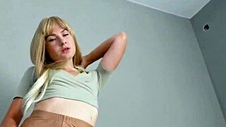 blonde colleague gives blowjob until cum in mouth after corporate party?