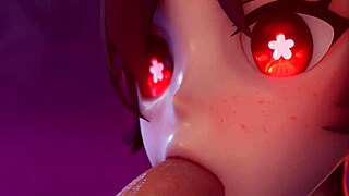 Neighbor Hu Tao gives an amazing blowjob