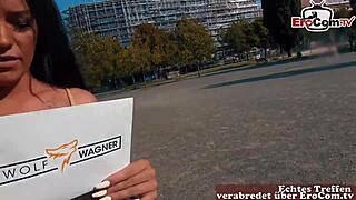 German latina with big tits gets picked up on street for curvy brunette fucking as slut bitch
