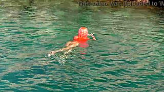 blue water and a naked girl skinny pussy flashing wet small 18+ tits exhibitionists shaved hairless