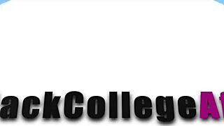 Big ass student avoids classes and hides by the teacher's desk to get fucked by monster cock.