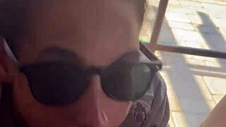 Lightskin ebony step-sister gives blowjob by window, gets cum on face as boyfriend searches.